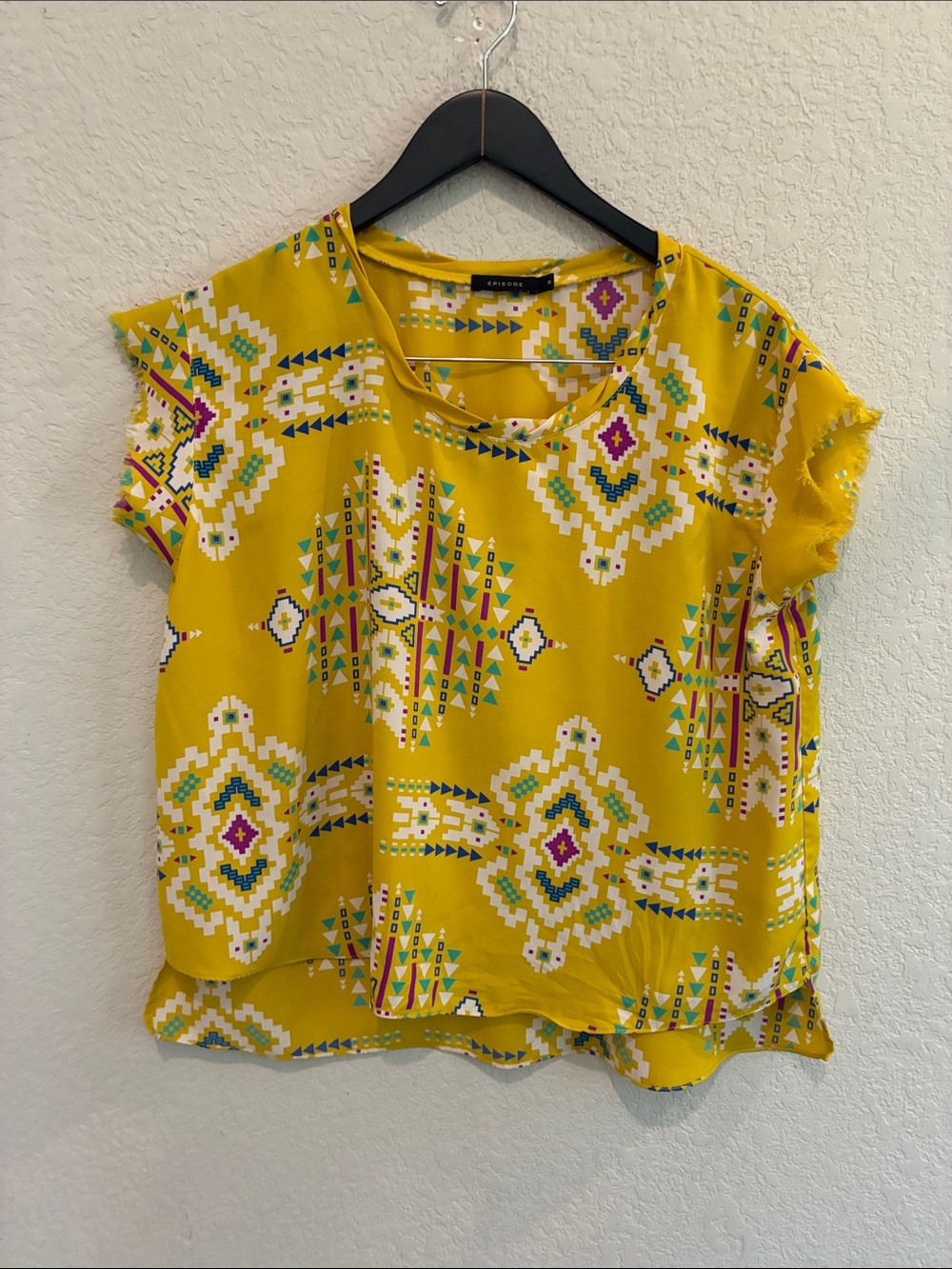 Women’s Yellow Patterned Short Sleeve Blouse